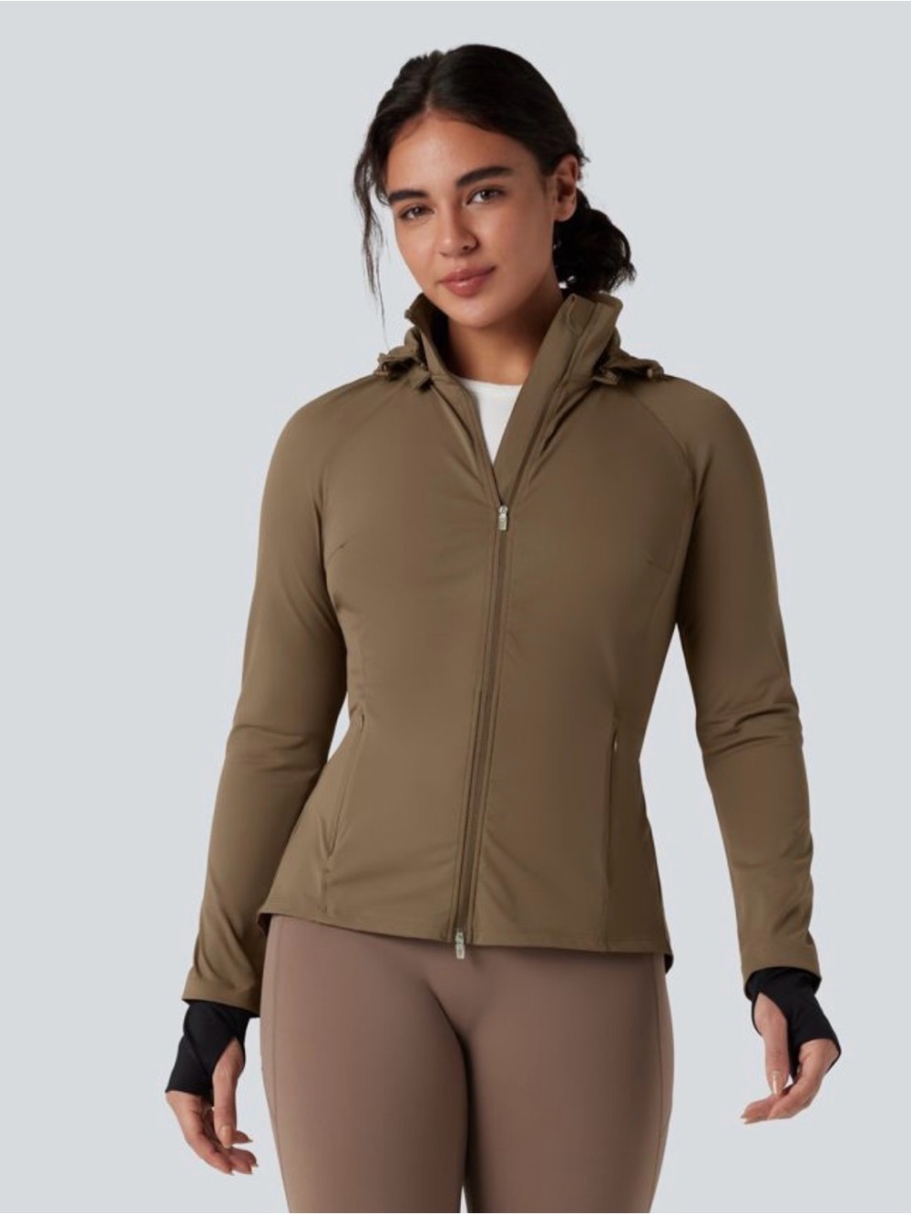 Hiking Jacket w/ Pockets, Removable Hood, Thumb Holes Drawstring, 2-Way Zipper